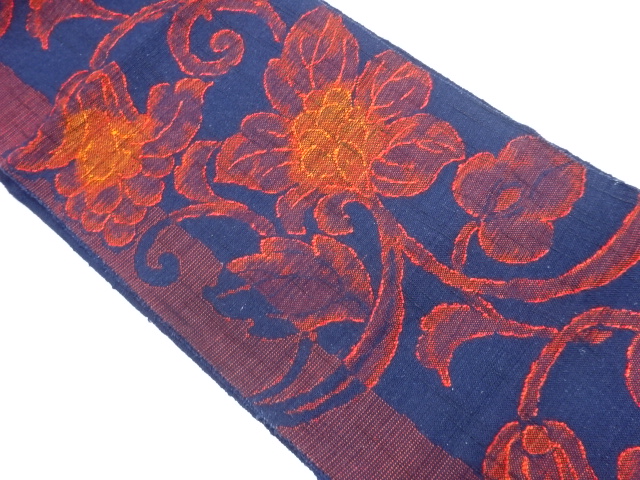 JAPANESE KIMONO / NAGOYA OBI / SILK / HAND WOVEN TSUMUGI / FLORAL ARABESQUE